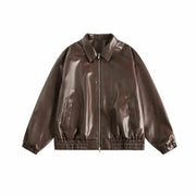 Leather Jacket Spring Autumn Women Long Sleeves Leather Coat