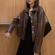 Vintage Single-Breasted Coat Pocket Moto Biker Style Cropped Leather Jackets