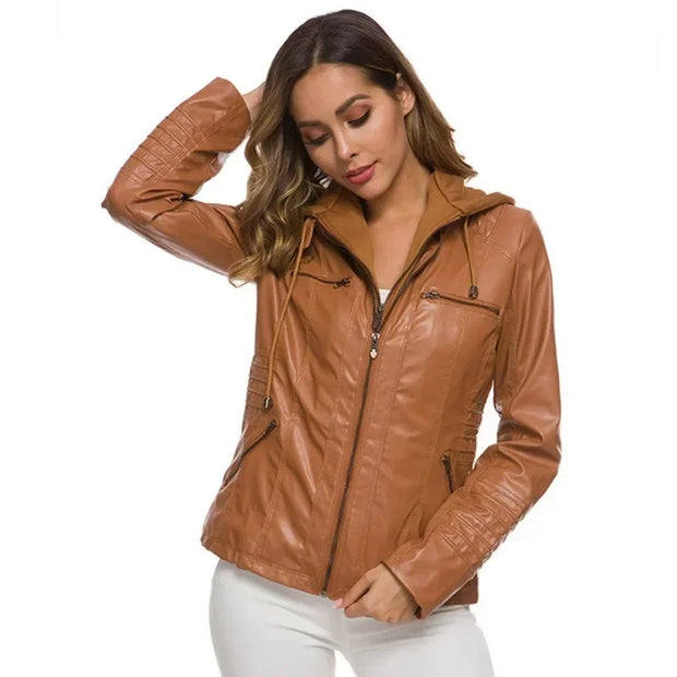 Winter Motorcycle Gothic Hoodies Outerwear Faux Leather PU Basic Jacket Coat