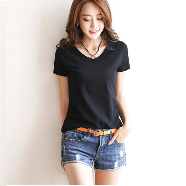 Summer Cotton T-shirt Short Sleeve Female Color tops