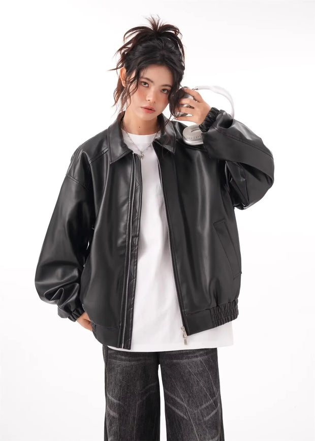 Vintage Long Sleeve Lapel Zipper Puffy Coats Female Street Outerwear