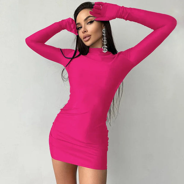 Round Neck Gloves Minimalist Solid Color Casual Outdoor Shift Dress