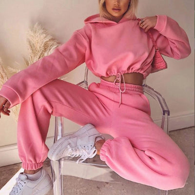 Fashion Trend Women's, Long-sleeved Sports Casual Suit Waist Two-piece Set