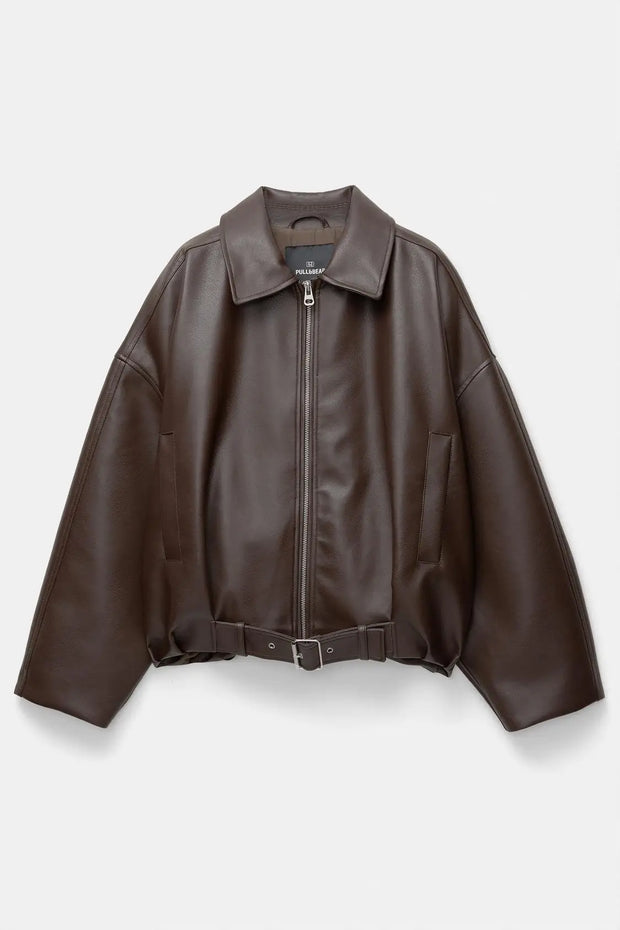 Turn Down Collar Zipper Pockets Vintage Casual Overcoat Streetwear Outerwear