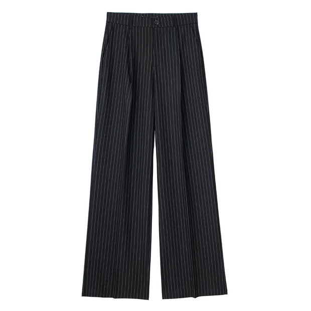 Women Striped Grey Black Pants Woman High Waist Baggy Suit Pants