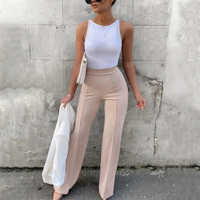 Trendy Spring Autumn Pants Office Lady Solid Color Flared Trousers