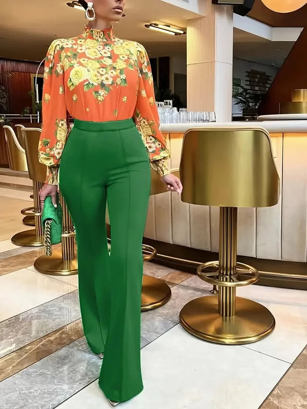 Trendy Spring Autumn Pants Office Lady Solid Color Flared Trousers