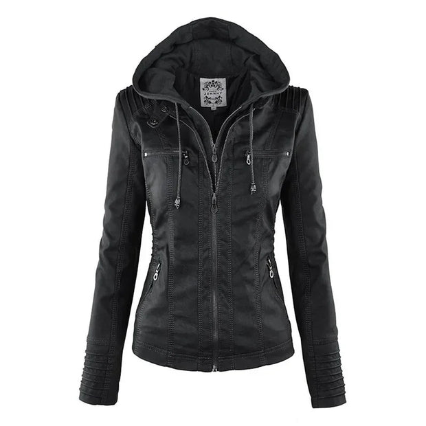 Winter Motorcycle Gothic Hoodies Outerwear Faux Leather PU Basic Jacket Coat