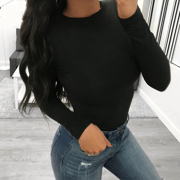 2025 Daily Slim Fit Sexy Long Sleeve Round Neck Basic Women's Bodysuit