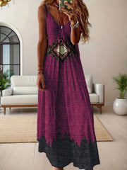 Western Style Printed Dresses Women's Fashion Western Style V-Neck Dresses
