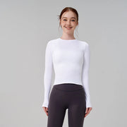 Long Sleeve Gym Tops Woman O-Neck T-Shirts Fitness Sportswear