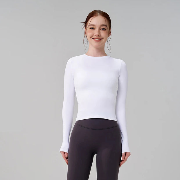 Long Sleeve Gym Tops Woman O-Neck T-Shirts Fitness Sportswear