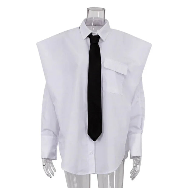 New Elegant Lapel Long Sleeve Shirt Pocket Blusa Top Female Clothing