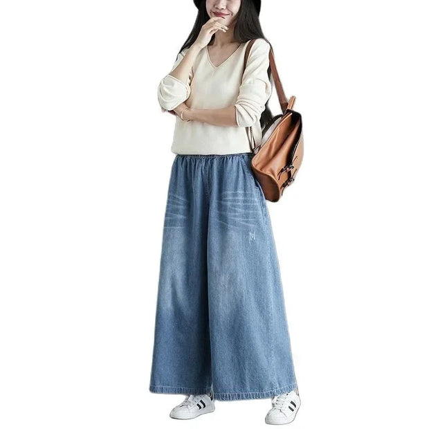 Wide leg Street Style Vintage High Waist Pockets ripped Jean