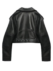 Casual Lady Lapel Zipper Short Leather Jacket High Street Motorcycle Coat