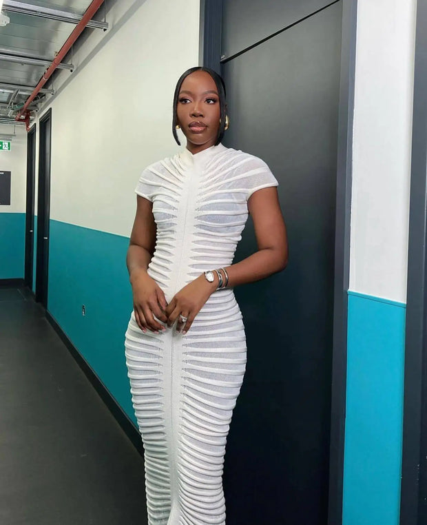 Fashion Short Sleeve Bandage Maxi Party Dresses Woman Skirt