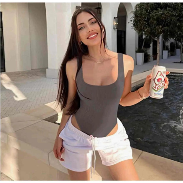 White Summer Bodysuit Women Tops Sleeveless Sheer Bodysuits Jumpsuit