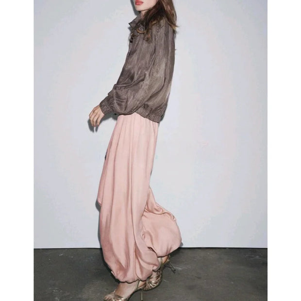 New Arrival Pleated  Hem Commute Polyester Fiber High Waist Casual Pants