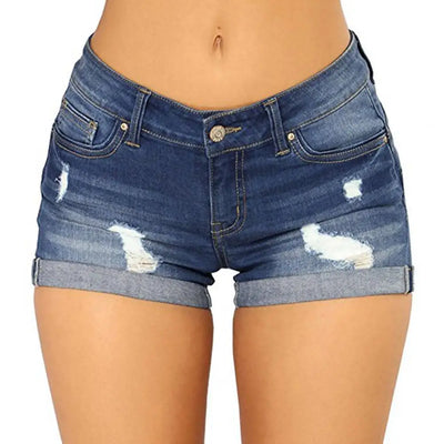 Shorts Jeans Ripped Mid Waist Solid Color Soft Short Jeans