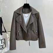 Brown Moto Biker Leather Coats Casual jacket Streetwear Zipper PU Outwear