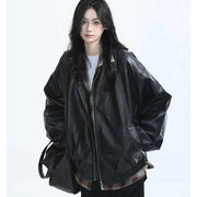 Leather Jacket Spring Autumn Women Long Sleeves Leather Coat