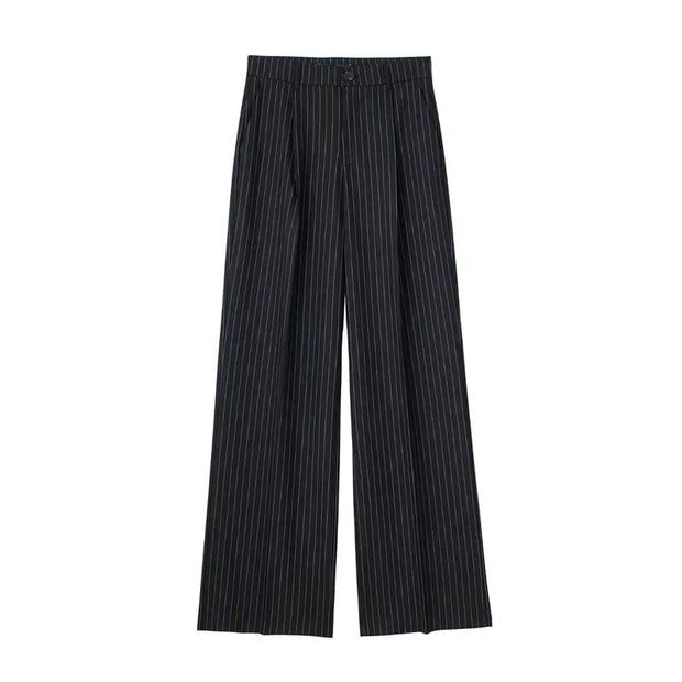Women Striped Grey Black Pants Woman High Waist Baggy Suit Pants