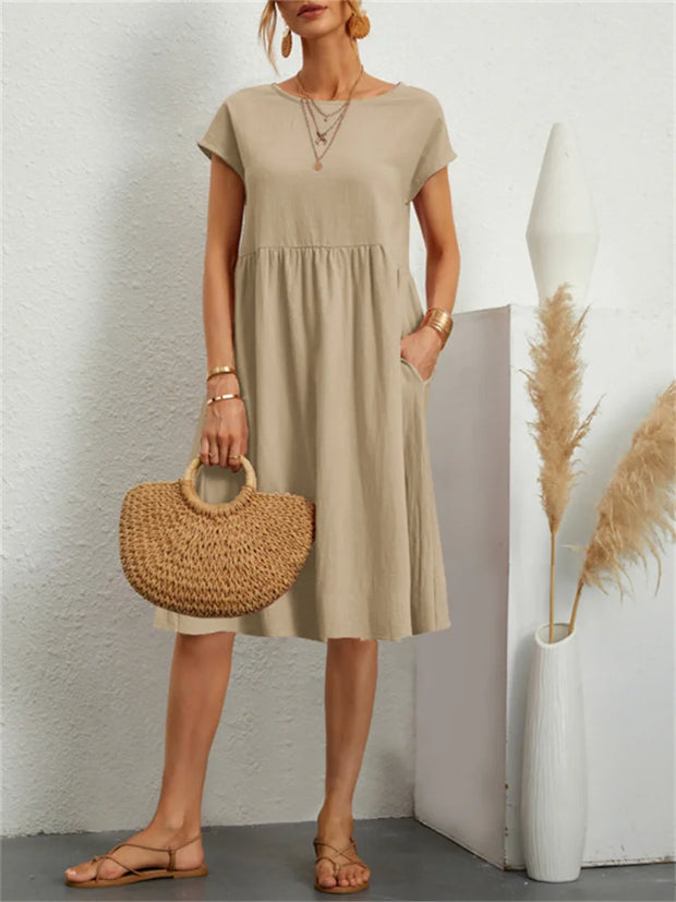 Summer A-line short sleeve boho midi dresses woman robe femme ladies