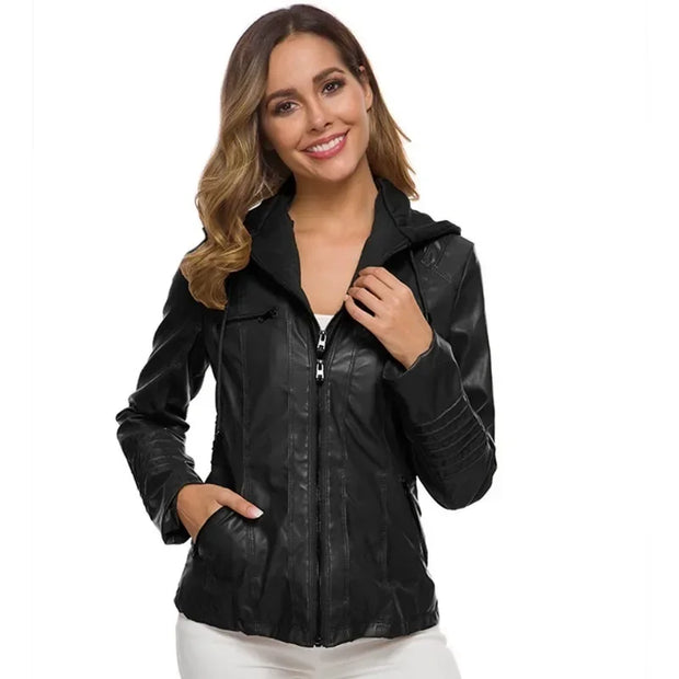 Winter Motorcycle Gothic Hoodies Outerwear Faux Leather PU Basic Jacket Coat