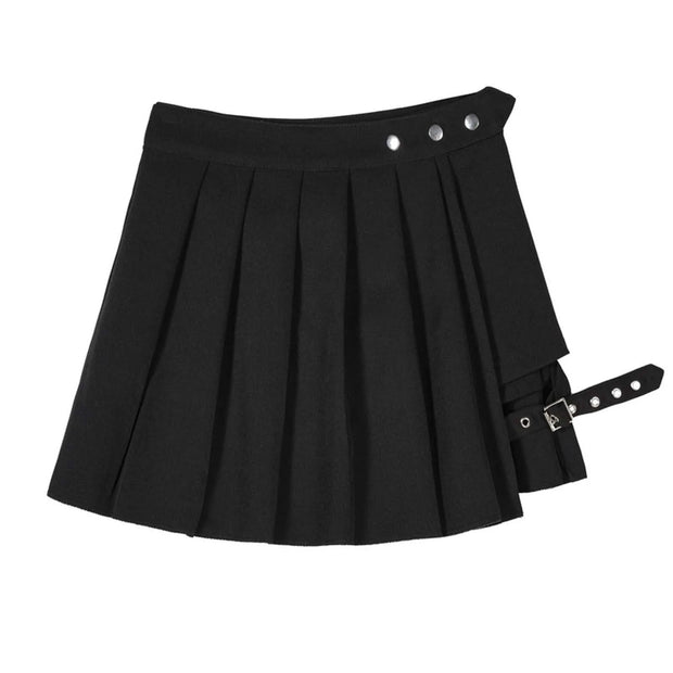Casual Skirt With Buckle Gothic Pleated Skirt Pleated Rave Skirt