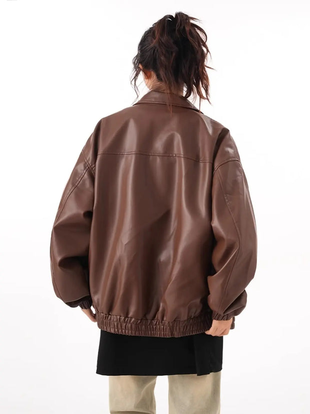 Vintage Long Sleeve Lapel Zipper Puffy Coats Female Street Outerwear