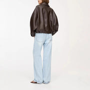 Turn Down Collar Zipper Pockets Vintage Casual Overcoat Streetwear Outerwear