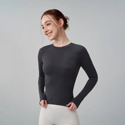 Long Sleeve Gym Tops Woman O-Neck T-Shirts Fitness Sportswear