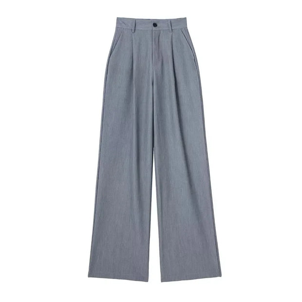 Women Striped Grey Black Pants Woman High Waist Baggy Suit Pants