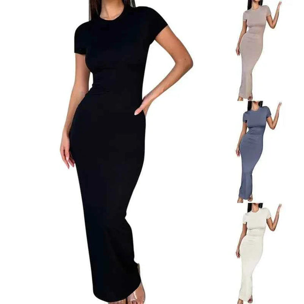 Solid Color Wraped Hip Package Long Dress Female Sexy Dress