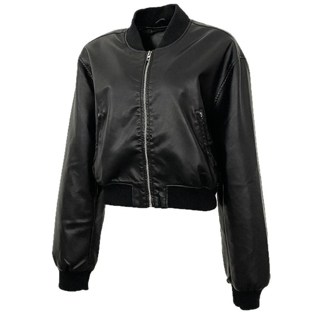 Leather Jackets Short Coat Tight Waist Y2k Streetwear Casual Jacket Zipper Outerwear