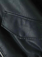 Black PU Faux Leather Jacket Spring Autumn Lady Vintage Zipper Coat