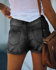 High Waist Faion Straight Leg Jeans ort Breathable Qui Dry Hot Pants