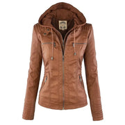 Coat Female Winter Motorcycle Jacket PU Leather Zipper Hoodies Outerwear