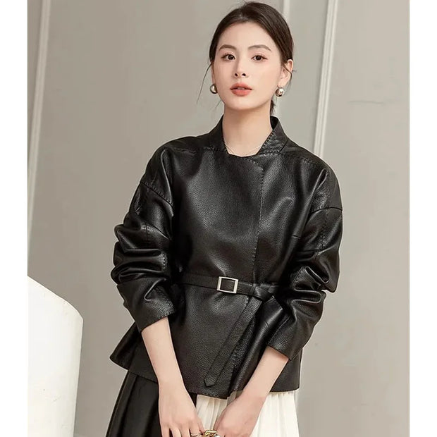 Spring Autumn Women Faux Leather Coat Ladies Fashion  Jacket   ﻿
