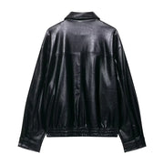 Faux Leather Bomber Jacket Casual Simplicity Stylish Statement