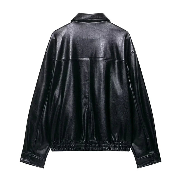 Faux Leather Bomber Jacket Casual Simplicity Stylish Statement