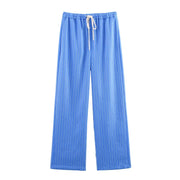 Long Sleeve Single-breasted Slim Shirt+High Waist Drawstring Loose Long Pants