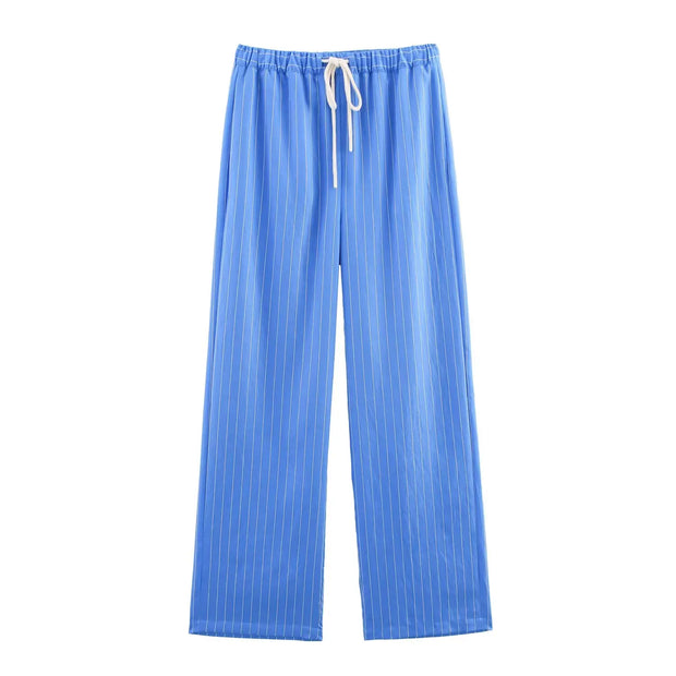Long Sleeve Single-breasted Slim Shirt+High Waist Drawstring Loose Long Pants