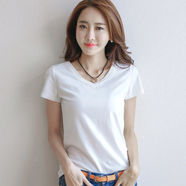 Summer Cotton T-shirt Short Sleeve Female Color tops