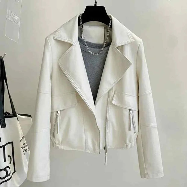 Brown Moto Biker Leather Coats Casual jacket Streetwear Zipper PU Outwear