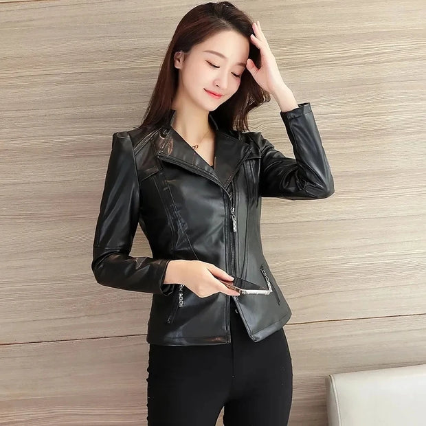 Leather Jacket Womens Casual Slim Waterproof Windproof Basic Coats Jacket