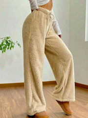 Winter Streetwear Fashion Drawstring Casual Slim Pants Solid Versatile Warm Trousers