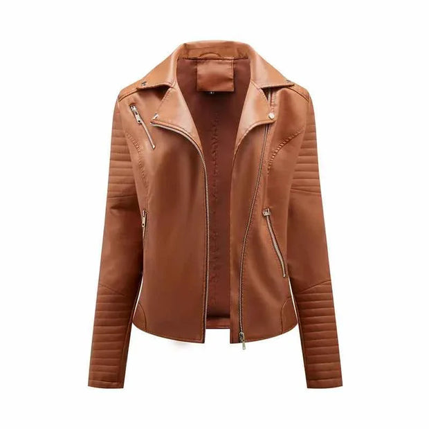 Leather Jacket Spring Autumn Zipper Casual Pu Coat Female Biker Outerwear