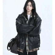 Leather Jacket Spring Autumn Women Long Sleeves Leather Coat