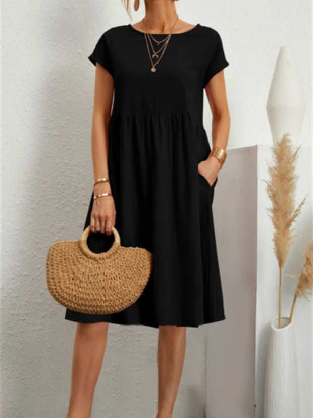 Summer A-line short sleeve boho midi dresses woman robe femme ladies
